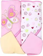 Spasilk Bath Hooded Towels & Washcloths Set for Babies, 2 Hooded Terry Bath Towels & 2 Washcloths, Pink Butterfly