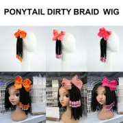 Ponytail Dirty Braid Hair Accessories Natural Realistic Wigs with Bowknot paMin