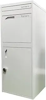 ZOOMTEC Metal Parcel Letterbox, Flat Pack Package Box, Easy Assembly, Outdoor Secure Code Key Lock Drop Box for Fence, Wall, Porch (White)