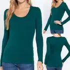 Active Basic Scoop Neck Cotton Long Sleeve T-Shirt Plain Stretch Fitted Layering