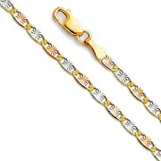 [JewelryWeb] 14k Yellow Gold White Gold and Rose Gold 2.6mm Star Sparkle Cut Bracelet 18 Centimeters Link-Bracelet for Women