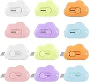 Tanstic 12Pcs 6 Colors Cute Box Cutter, Cloud Retractable Safety Cutters Mini Utility Knife, Small Letter Opener Envelope Slitter with Keychain Hole for Paper Cutting, DIY Crafts