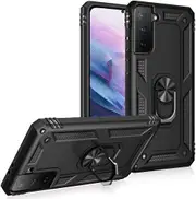 For Samsung Galaxy S21+ /S21 Plus Case, Military Grade 360 Degree Rotating Metal Magnetic Ring Car Mount Holder Kickstand Shockproof Heavy Duty Cover (Black)