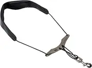 Protec Less-Stress Leather Saxophone Neck Strap with Metal Snap and Comfort Bar, 22-inch Length, Black