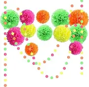NICROLANDEE Blacklight Party Decorations - 15 PCS Fluorescent Tissue Paper Pom Poms & Garlands for Birthday, Wedding, Baby Shower, Glow-in-The-Dark Party, Neon Prom Dance Photography (NLUS20230227)