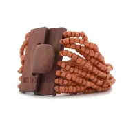 Orange BALI Bracelet with Hardwood Buckle Clasp 14-Strand Elastic Glass Bead