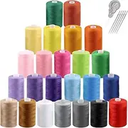 [Swpeet] 30Pcs 1000 Yards Rainbow Colors All Purpose Threads with Sewing Needles Kit, Handy Polyester Sewing Threads Embroidery Thread, Hand Sewing Needle Threaders Set for Crafters Lovers - 24 Colors