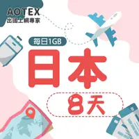 在飛比找PChome24h購物優惠-【AOTEX】8天日本上網卡每日1GB高速流量吃到飽日本SI