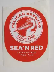 BEER Collectible STICKER ~ PELICAN Brewing Co Sea' N Red Ale ~ Pacific Beach, OR