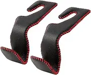 AMVOYOA Car Headrest Hook, Leather Vehicle Back Seat Hanger Storage for Purse Groceries Bag and More, Black&Red, Pack of 2