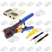 RJ45 Cat5e Crimp Tool Kit with End Pass-Through Plug Connectors & Cable Tester