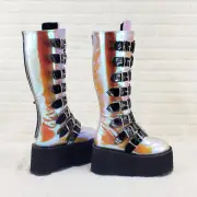 Damned 318 Multi Strap 3.5" Platform Cyber Punk Knee Boots DEMONIA