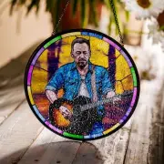 Bruce Springsteen Round Stained Glass Suncatcher 4 inches