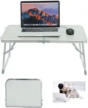 Exquisite Folding Table Portable Folding Laptop Table Adjustable White Computer Desk with Reading Holder Lap Desk Stand for Notebook Ideal for Bed, Sofa, Camping, Picnic 60 x 40 x 26 cm