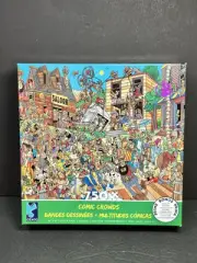 Ceaco Comic Crowds Old Western Town Cartoon Jigsaw Puzzle 750 PC W/ Poster New