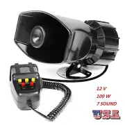 80W 7 Tone 12V Car Truck Alarm Warning Speaker PA Siren Horn MIC System V0H8