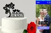 Personalised Mr&Mrs Acrylic CakeTopper + Custom Iphone/ Android Wedding App