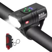 Bike Front Light USB Rechargeable LED Bicycle Headlamp With Red Taillight 6 Mode