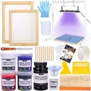 46-Piece Screen Printing Kit with 4 Color Ink, 2 Size Frames and LED UV Exposur