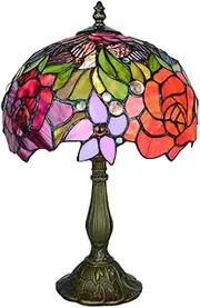 Tokira Vintage Tiffany Style Table Lamps Red Flower 10 Inch, Stained Glass Rose Desk Lamps Patterns Handmade Bedroom Bedside Lampshades Living Room Moon Light
