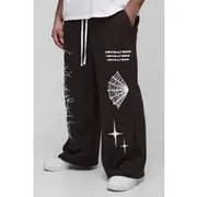 Mens Chocolate Plus Wide Leg Print Joggers