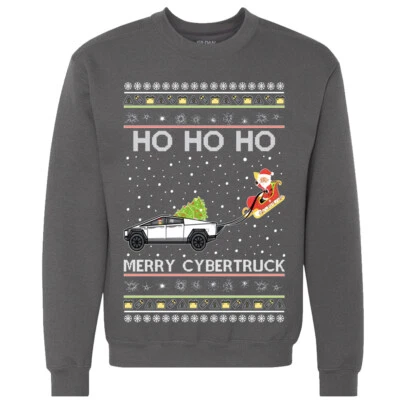 Merry Cybertruck Ugly Christmas Sweater Funny Electric car Parody Sweatshirt