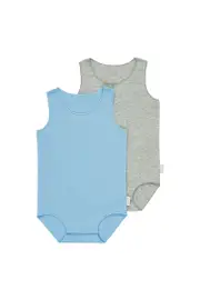 [Bonds] Bonds Newbies Wonderbodies Cotton Singletsuit 2 Pack in Breezy Sea/New Grey Marle Size: Premature Premature Breezy Sea/New Grey Marle