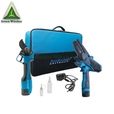 Archer 2pc Kit 4'' Mini Chainsaw Cordless Electric 32mm Pruning Shear Secateur