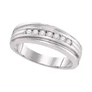 14k White Gold Round Diamond Ridged Edges Wedding Band 1/4 Cttw