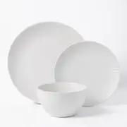 Cadence & Co. Maze 12-Piece Ribbed Dinner Set Matte Glaze White 4 person