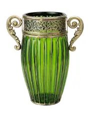 [SOGA] European Colored Glass Flower Vase With Two Metal Handle in Multi