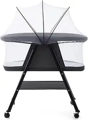 Jaoul Baby Bassinet, Portable Baby Travel Crib for Baby Bed with Wheels Comfy Mattress Mosquito Net Storage for Infant Newborn Lightweight and Breathable Mesh Design Dark Grey