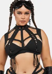 [Club Exx] Plus Rude Awakening Harness Bra Top - Black