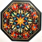 Ocatgon Marble Coffee Table Top Floral Pattern Inlay Work Side Table for Office