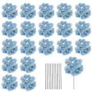 20 Sets Artificial Hydrangea Flower Heads with Stems for Bouquet,Blue