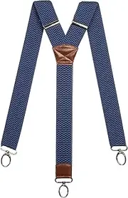 [Olata] Extra Wide Men's Y Braces with Brown Leather and Snap Hook - 4cm