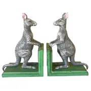 Cast Iron Grey Kangaroo Bookends - Green Base
