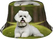 [pvinnk] Cute Bichon Frise Dog Print Packable Outdoor Cap Unisex Bucket Hat Sun Protection Hat for Summer Beach Fishing Black, Black, One Size