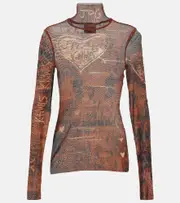 [Jean Paul Gaultier] Jean Paul Gaultier x KNWLS printed mesh high-neck top AU 10 brown