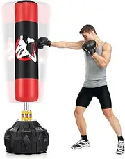 Costway 1.8m Freestanding Punching Bag, Heavy Boxing Bag w/Fillable Base, 12 Suction Cups & Shock Absorbers for Adults Teens, Men Women Stand Kickboxing Bag for Home Office MMA Boxing Training