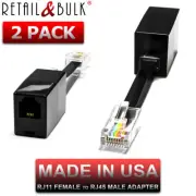 (2 PACK) Phone Jack to Ethernet Adapter RJ11 Female to RJ45 Male for Telephone