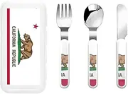 California State Flag 3 Piece Set For Camping Stainless Steel Flatware, Spoon, Fork, Knife, Ideal For Outdoor