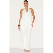 Plus White Linen Pintuck Pant, White