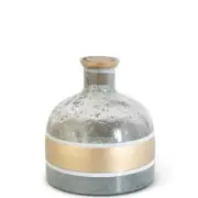 Aqua Crackled Glass Corked Bottles W/ Gold Top & Center Stripe- Small