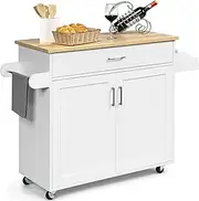 Costway Rolling Kitchen Island Cart with Storage, Serving Trolley Cart with Towel Rack, 3-Level Adjustable Shelf & Lockable Wheels, Mobile Island Table, Organizer Furniture (White)