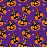 Halloween Fabric - Mischievous Pumpkin Allover Purple Fabric, 100% Cotton