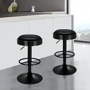 [ALFORDSON] Bar Stool 2X Swivel Kitchen Barstools Leather Counter Dining Chairs Sade Height Adjustable Gas Lift Round Home Bar Chair with Footrest and Anti-Slip Floor Protector All Black