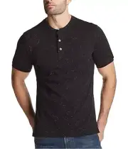 Weatherproof Mens Textured Jersey Henley Shirt, Black, Small