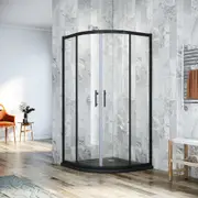 ELEGANT Black Framed Shower Enclosure Corner Neo-Round Double Sliding Shower Door 90x90cm