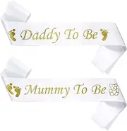 Prasacco 2 Pieces Mummy To Be Sash Daddy To Be Sash Mummy And Daddy To Be Sash Mum To Be Sash Baby Shower Sash Party Supplies Gift for Baby Shower Party Decoration Gender Reveal(White Gold)